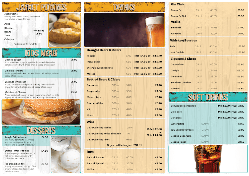 Lost Island Grill Menu Drinks and Desserts